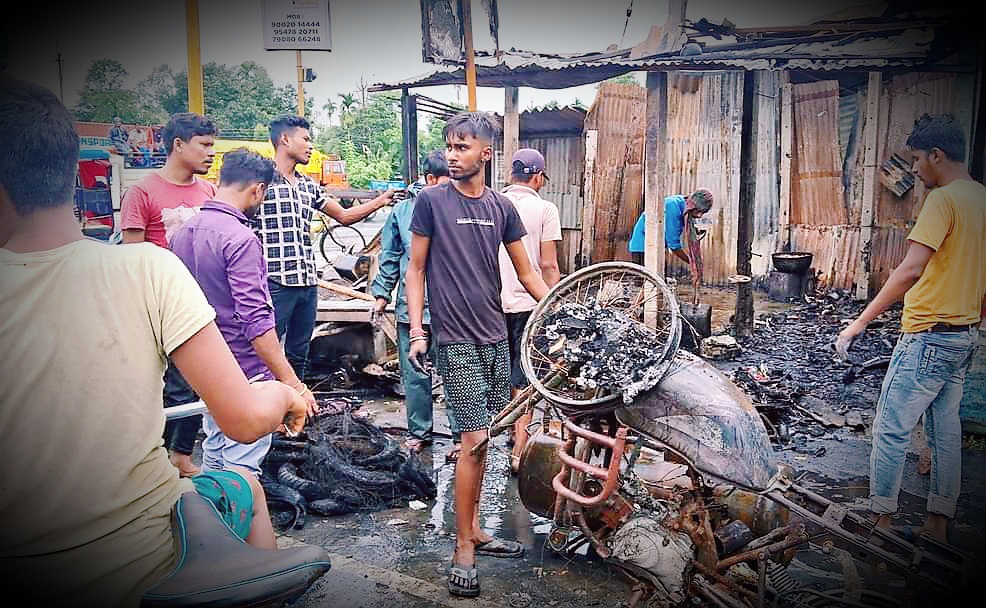 Two shops were burnt to ashes in a fire late night in Talma, Rajganj